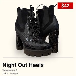 Cape Robbin Platform Ankle Boots Sequin Chunky Heel Lug Sole Lace Up Size 9